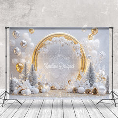 Lofaris Balloons Snowy Trees Gold Circle Christmas Backdrop