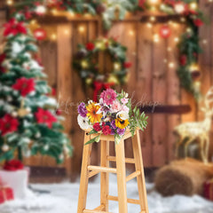 Lofaris Barn Door Reindeer Lights Garland Christmas Backdrop