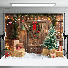 Lofaris Barn Door Wreath Christmas Photography Backdrop