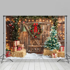 Lofaris Barn Door Wreath Christmas Photography Backdrop