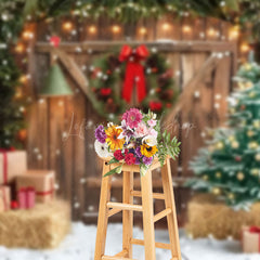 Lofaris Barn Door Wreath Christmas Photography Backdrop