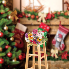 Lofaris Bauble Tree Socks Brick Fireplace Christmas Backdrop