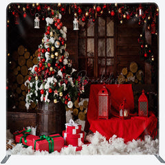 Lofaris Baubles Tree Red Wood Christmas Pillow Case Backdrop