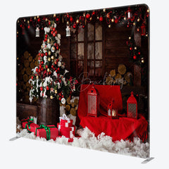 Lofaris Baubles Tree Red Wood Christmas Pillow Case Backdrop