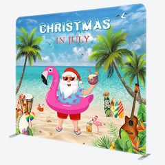 Lofaris Beach Santa Claus Summer Christmas Square Backdrop