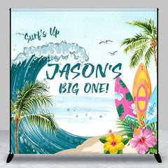 Lofaris Beach Surf Up Big One Custom Name Birthday Backdrop