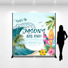 Lofaris Beach Surf Up Big One Custom Name Birthday Backdrop