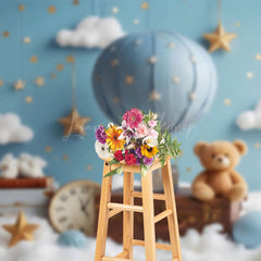 Lofaris Bear Starry Night Hot Air Balloon Cake Smash Backdrop