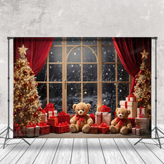 Lofaris Bears Gifts Snowy Window Scene Christmas Backdrop