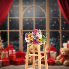 Lofaris Bears Gifts Snowy Window Scene Christmas Backdrop