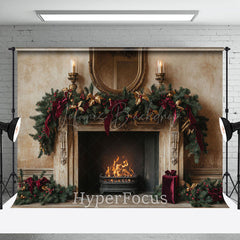 Lofaris Beige Abstract Wall Fireplace Christmas Backdrop