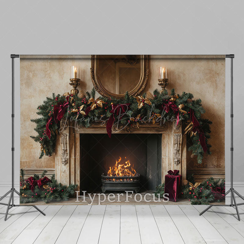 Lofaris Beige Abstract Wall Fireplace Christmas Backdrop