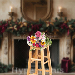 Lofaris Beige Abstract Wall Fireplace Christmas Backdrop