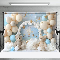 Lofaris Beige Balloon Arch Bear Blue Sky Cake Smash Backdrop