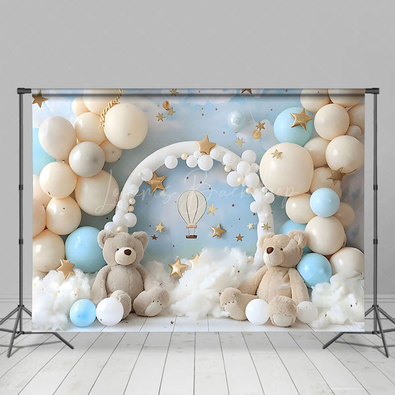 Lofaris Beige Balloon Arch Bear Blue Sky Cake Smash Backdrop