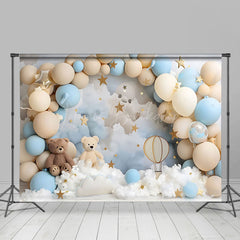 Lofaris Beige Blue Balloons Bears Stars Cake Smash Backdrop