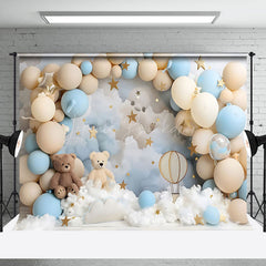 Lofaris Beige Blue Balloons Bears Stars Cake Smash Backdrop