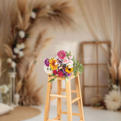 Lofaris Beige Boho Floral Pampas Grass Window Photo Backdrop