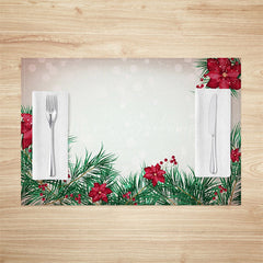 Lofaris Beige Bokeh Leaves Poinsettia Xmas Set Of 4 Placemats