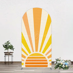 Lofaris Beige Brick Wall Boho Sun Birthday Arch Backdrop