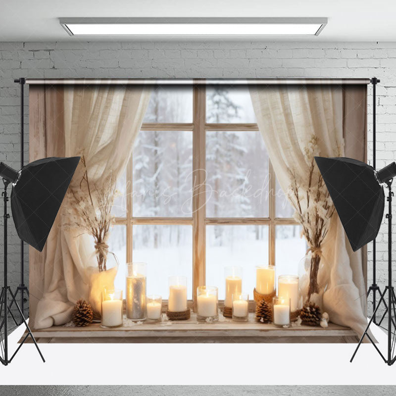 Lofaris Beige Curtain Candlelight Window Christmas Backdrop