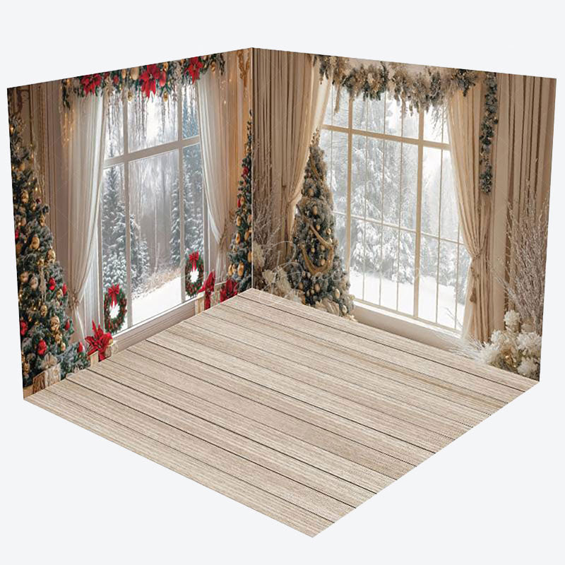 Lofaris Beige Floor Curtain Christmas Vibe Room Set Backdrop