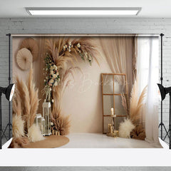 Lofaris Beige Plume Window Bedroom Boho Photography Backdrop