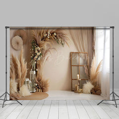 Lofaris Beige Plume Window Bedroom Boho Photography Backdrop