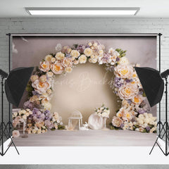 Lofaris Beige Purple Flower Wreath Abstract Wall Backdrop