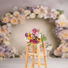 Lofaris Beige Purple Flower Wreath Abstract Wall Backdrop