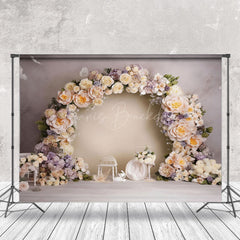 Lofaris Beige Purple Flower Wreath Abstract Wall Backdrop