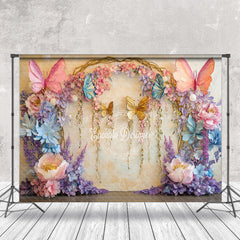 Lofaris Beige Retro Wall Floral Butterfly Photo Backdrop