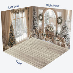 Lofaris Beige Room Window Snowy Christmas Set Backdrop