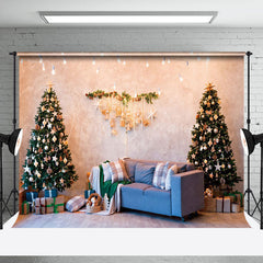 Lofaris Beige Wall Blue Sofa Xmas Tree Christmas Backdrop