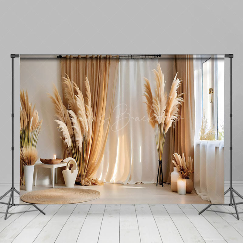 Lofaris Beige White Curtain Bedroom Boho Photography Backdrop