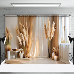 Lofaris Beige White Curtain Bedroom Boho Photography Backdrop