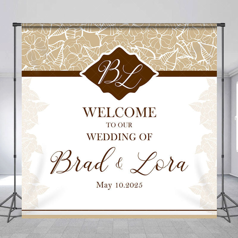 Lofaris Beige White Floral Custom Name Bridal Shower Backdrop