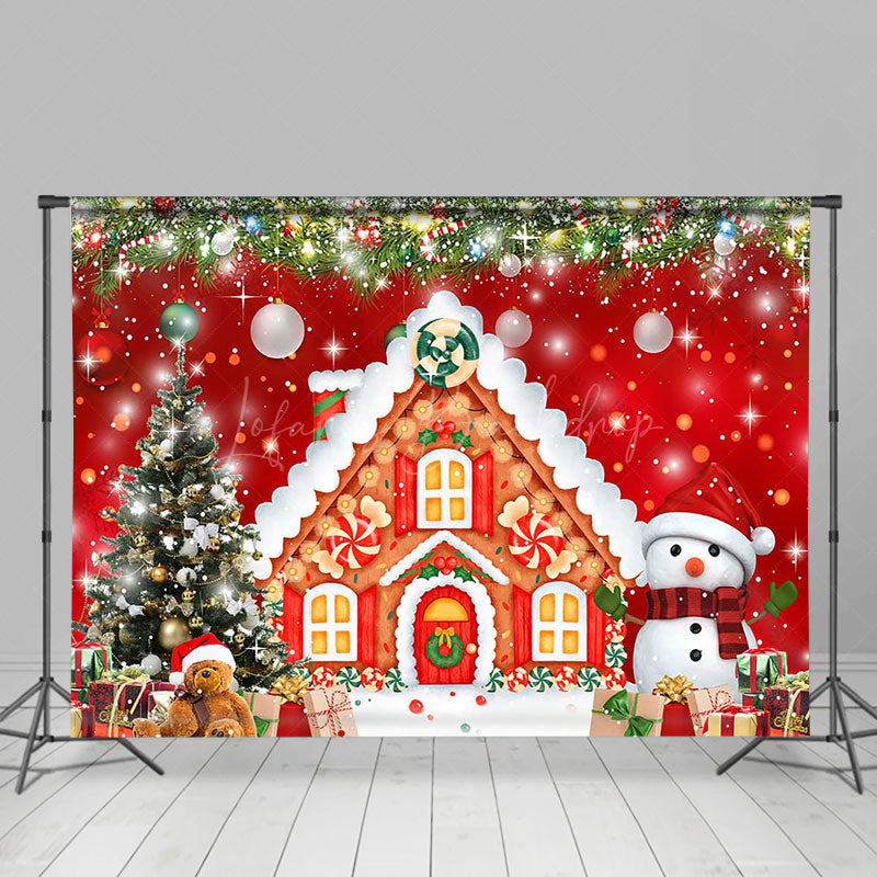 Lofaris Bell Snowy Gingerbread House Christmas Vibe Backdrop