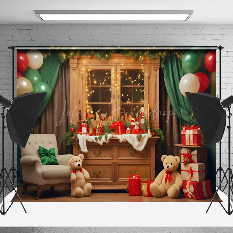 Lofaris Bells Bears Retro Brown Showcase Christmas Backdrop