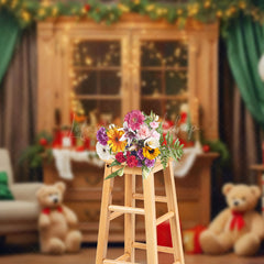 Lofaris Bells Bears Retro Brown Showcase Christmas Backdrop