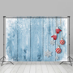 Lofaris Bells Snowy Retro Blue Wooden Christmas Backdrop