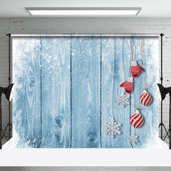 Lofaris Bells Snowy Retro Blue Wooden Christmas Backdrop