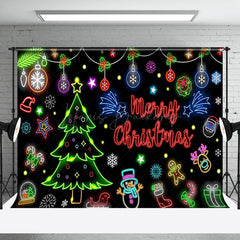 Lofaris Bells Trees Snowflake Neon Merry Christmas Backdrop