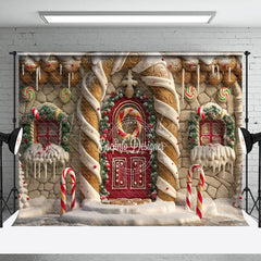 Lofaris Big Gingerbread House Candy Cane Christmas Backdrop