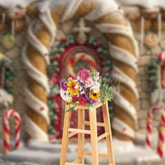 Lofaris Big Gingerbread House Candy Cane Christmas Backdrop