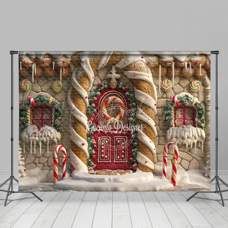 Lofaris Big Gingerbread House Candy Cane Christmas Backdrop