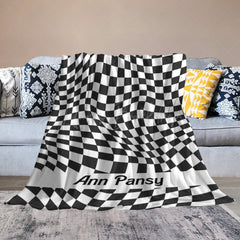 Lofaris Black And White Twisted Plaid Custom Name Blanket