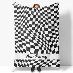 Lofaris Black And White Twisted Plaid Custom Name Blanket