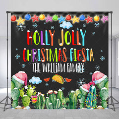 Lofaris Black Bells Cactus Custom Name Christmas Backdrop