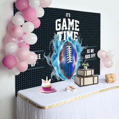 Lofaris Black Blue Rugby Game Time Sport Birthday Backdrop